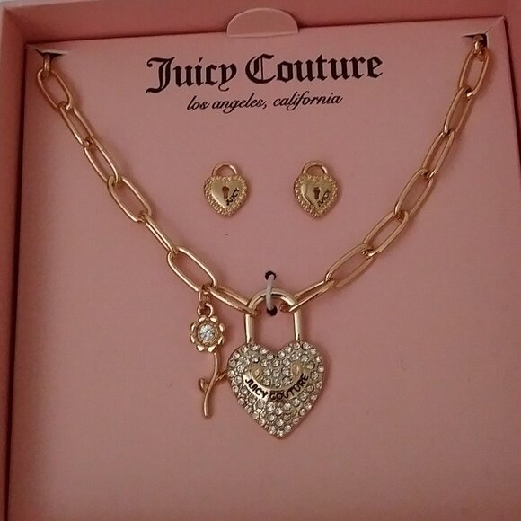 Juicy Couture Jewelry Rhinestone Necklace Earrings Set - Picture 8 of 14